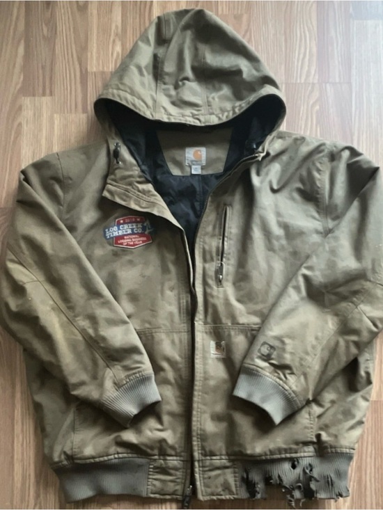 Carhartt Other - Carhartt Brown Hooded Heavyweight Work Bomber Jacket Men’s XL Log Creek TimberCo